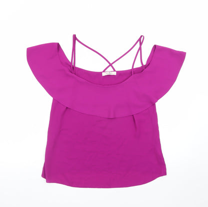 Oasis Women Purple Off Shoulder Ruffle Camisole Blouse Size 12