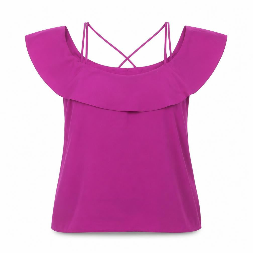 Oasis Women Purple Off Shoulder Ruffle Camisole Blouse Size 12