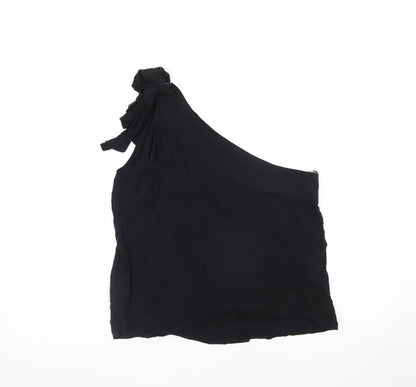 Rose & Thyme Women's Black One Shoulder Embroidered Chiffon Blouse Size M