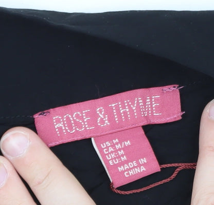 Rose & Thyme Women's Black One Shoulder Embroidered Chiffon Blouse Size M