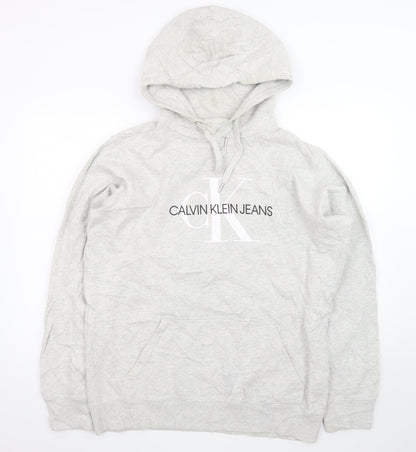 Calvin Klein Jeans Men's Grey XL Pullover Hoodie Logo Fleece