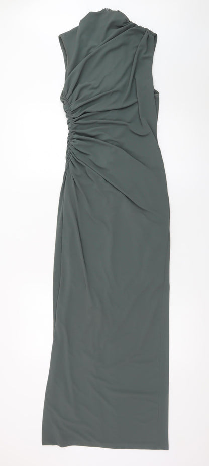 Zara Women’s Green Sleeveless Ruched Sheath Maxi Dress XS