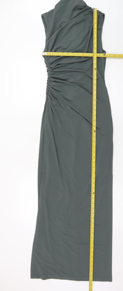 Zara Women’s Green Sleeveless Ruched Sheath Maxi Dress XS