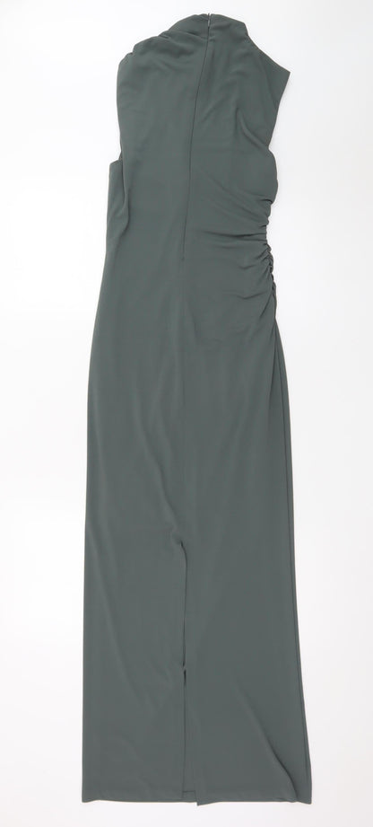 Zara Women’s Green Sleeveless Ruched Sheath Maxi Dress XS