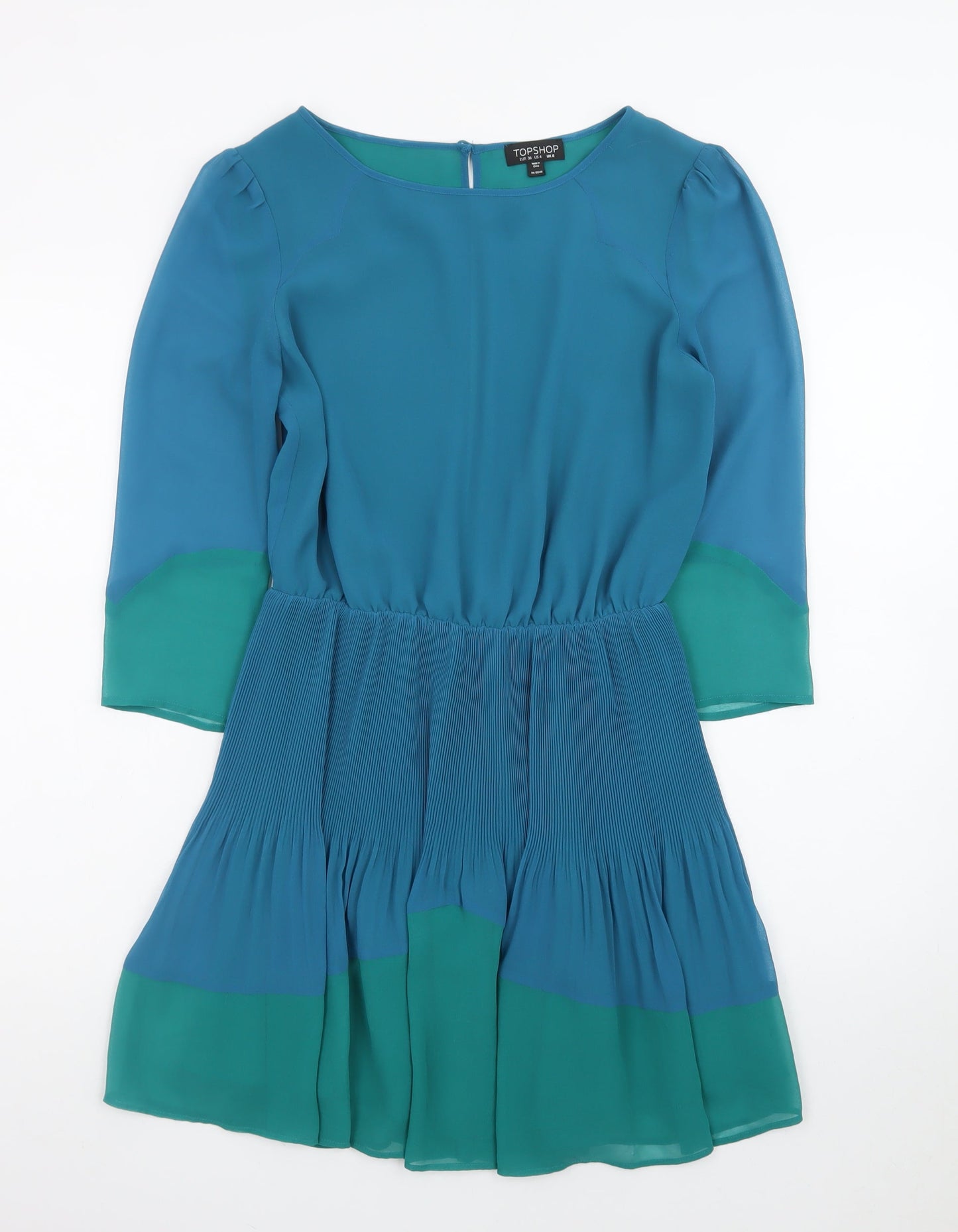 Topshop Women's Blue Colourblock Chiffon A-Line Dress Size 8