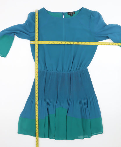 Topshop Women's Blue Colourblock Chiffon A-Line Dress Size 8
