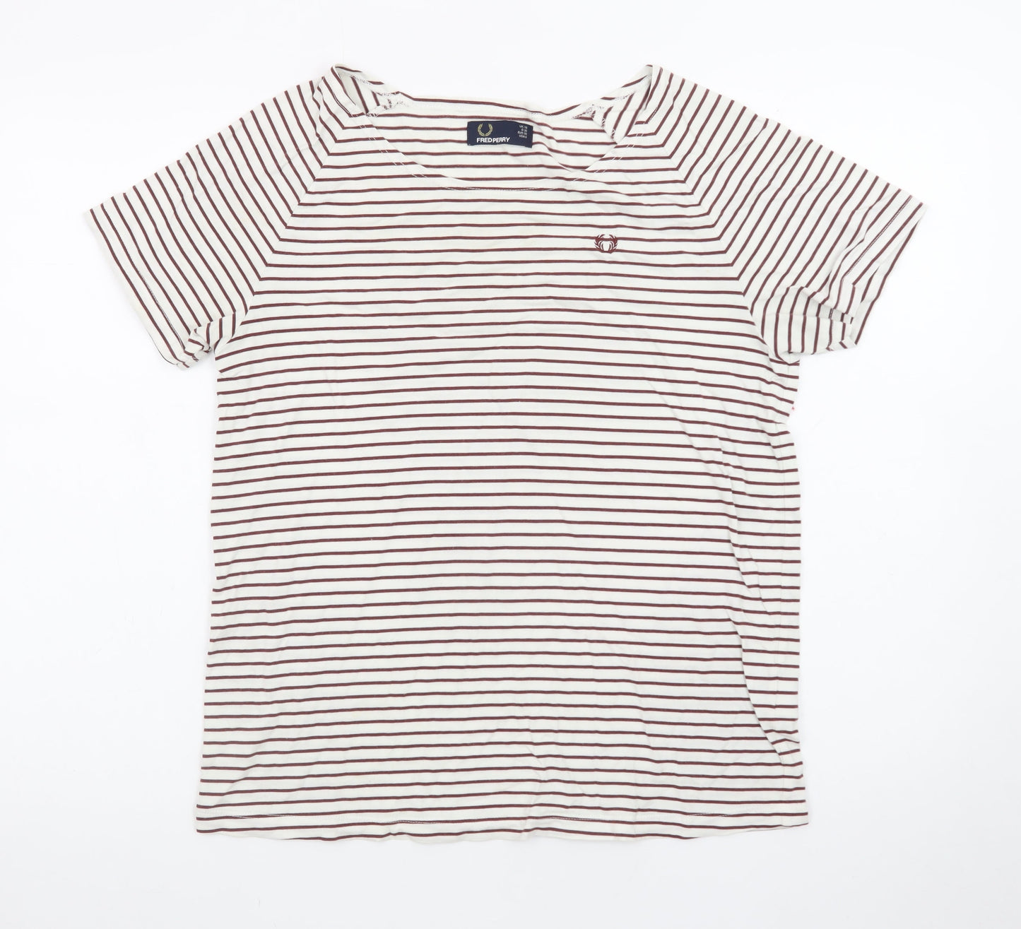 Fred Perry Women’s White Striped Cotton T-Shirt UK 10