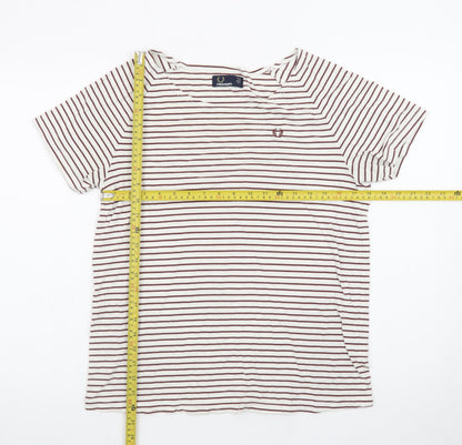 Fred Perry Women’s White Striped Cotton T-Shirt UK 10
