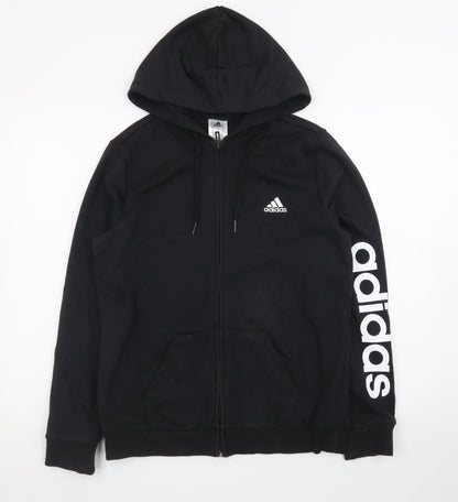 Adidas Womens Black Full Zip Hoodie Size L 16-18 Logo Sleeve Sweatshirt
