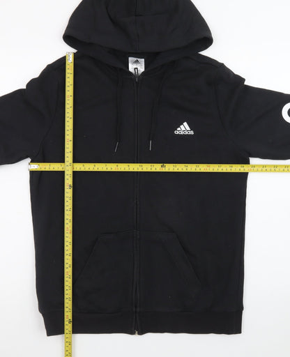 Adidas Womens Black Full Zip Hoodie Size L 16-18 Logo Sleeve Sweatshirt