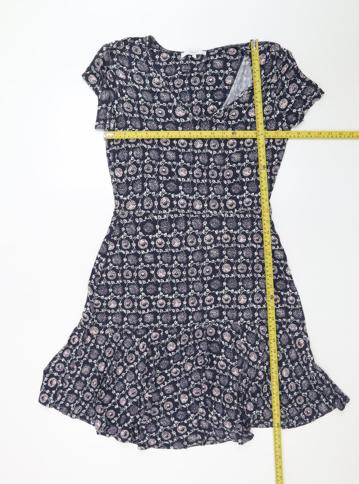 Next Womens Blue Floral Fit & Flare Jersey Dress Size 12