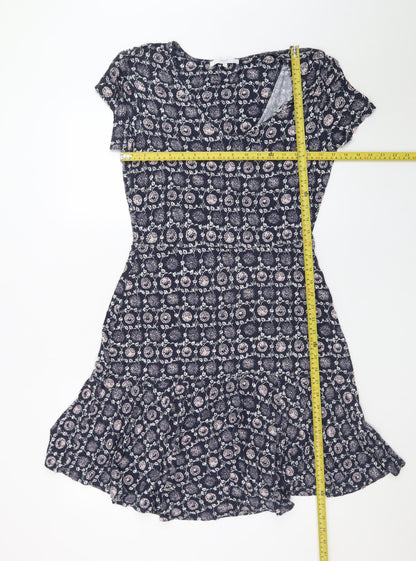 Next Womens Blue Floral Fit & Flare Jersey Dress Size 12