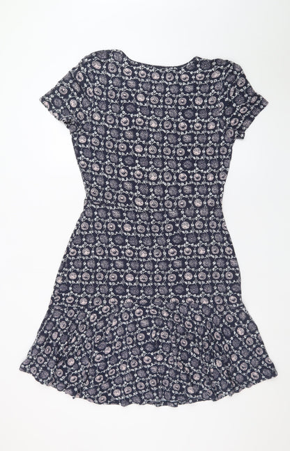 Next Womens Blue Floral Fit & Flare Jersey Dress Size 12