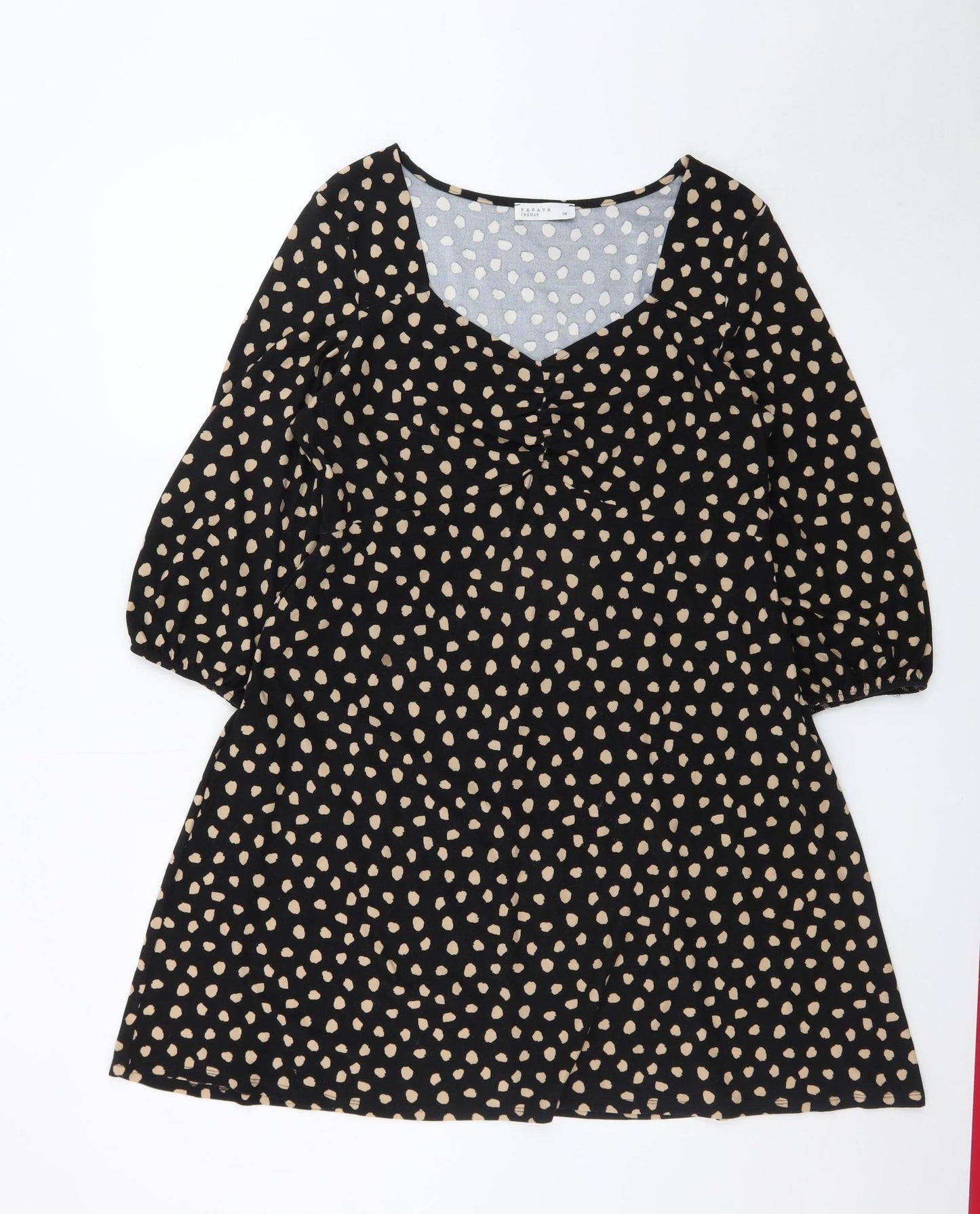 Papaya Women Black Polka Dot A-Line Dress Size 14
