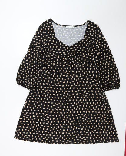 Papaya Women Black Polka Dot A-Line Dress Size 14