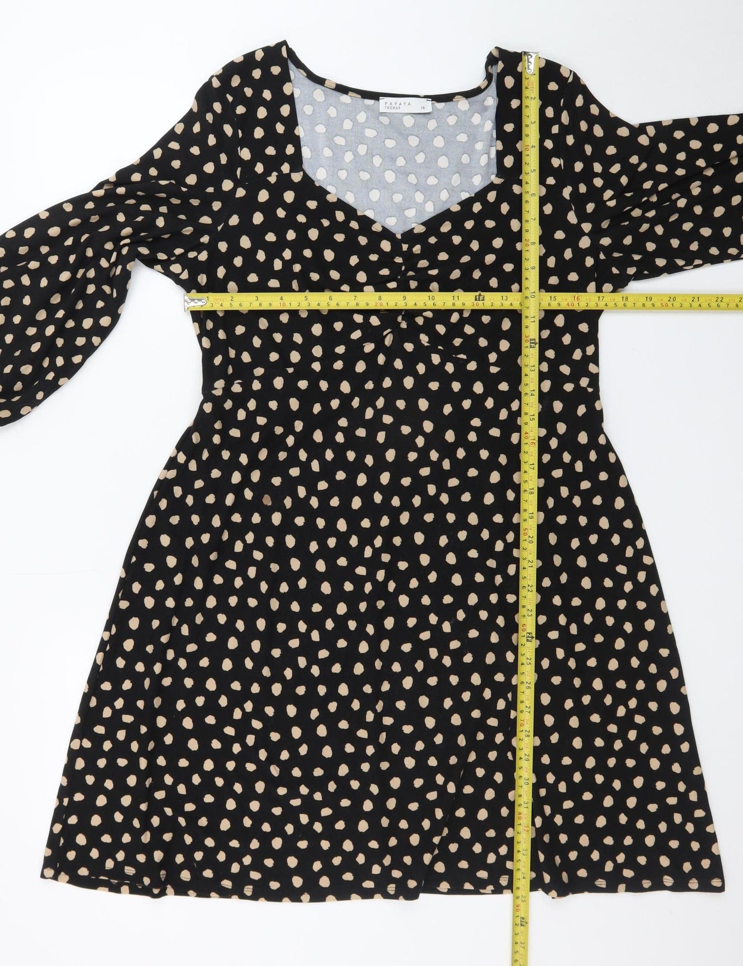 Papaya Women Black Polka Dot A-Line Dress Size 14
