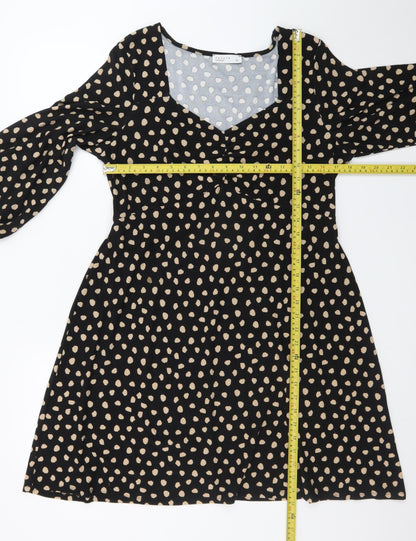Papaya Women Black Polka Dot A-Line Dress Size 14