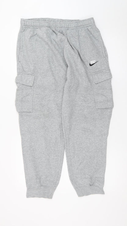 Nike Men's Grey Cargo Sweatpants L Regular Fit Cotton Blend