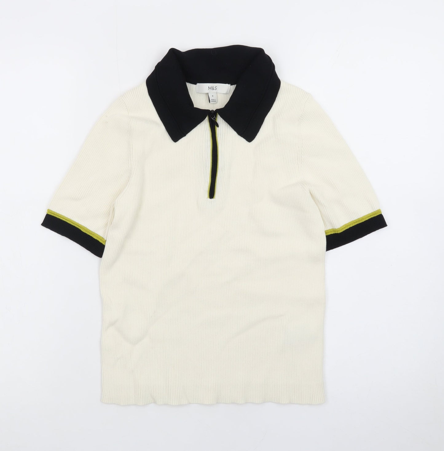 Marks and Spencer Men’s Ivory Short Sleeve 1/4 Zip Polo Shirt Size M