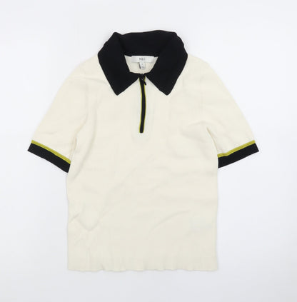 Marks and Spencer Men’s Ivory Short Sleeve 1/4 Zip Polo Shirt Size M
