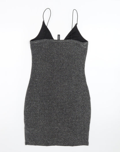 H&M Divided Women Silver Glitter Bodycon Dress Size 8