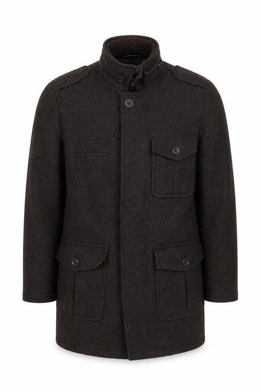 Rocha John Rocha Men Brown Wool Military Style Coat Size M