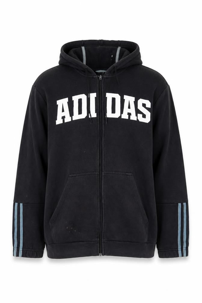 Front view of Adidas men’s black xl full zip hoodie sports fleece sweatshirt