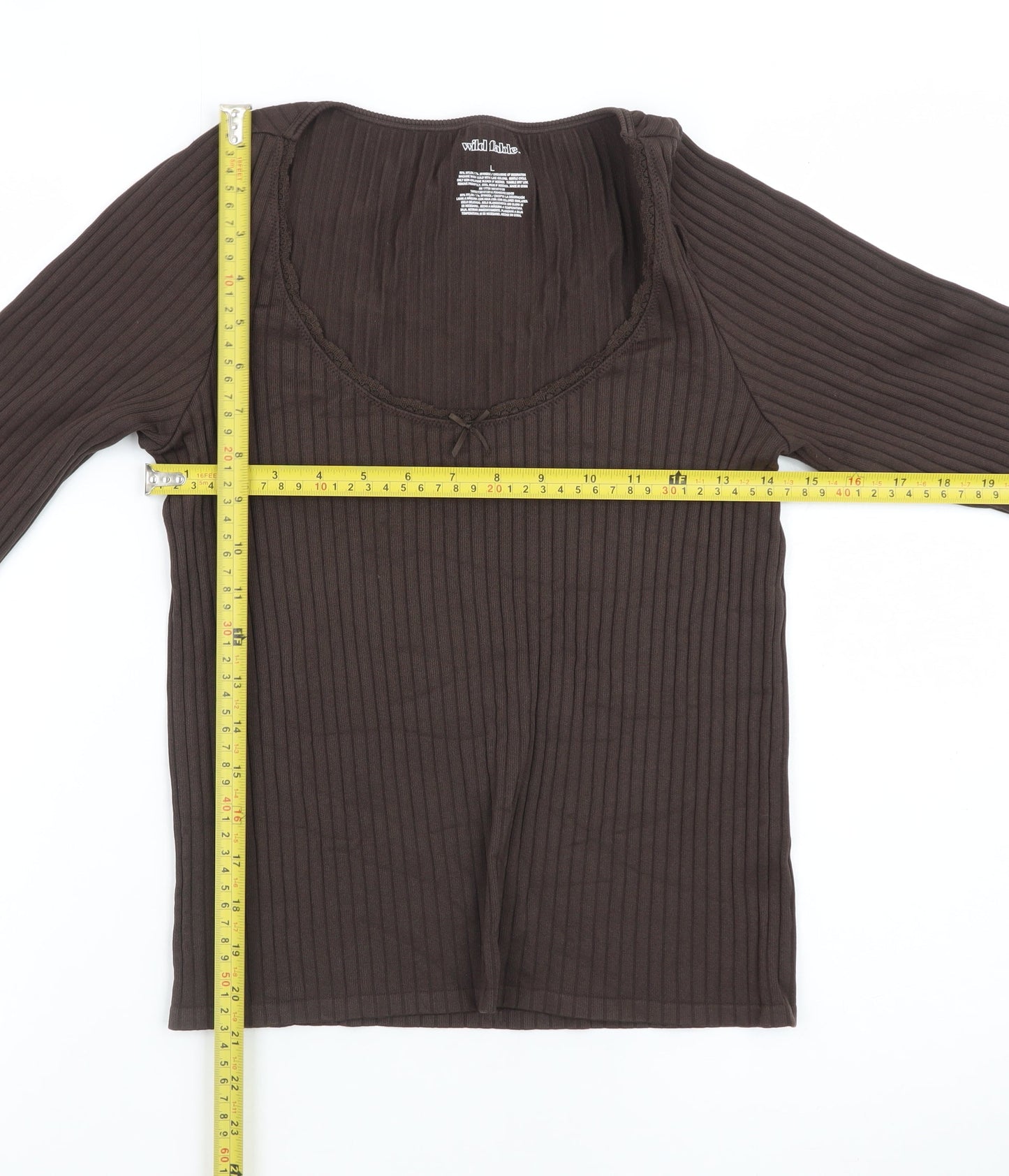 Wild Fable Women Brown Ribbed Long Sleeve Scoop Neck Top Size L