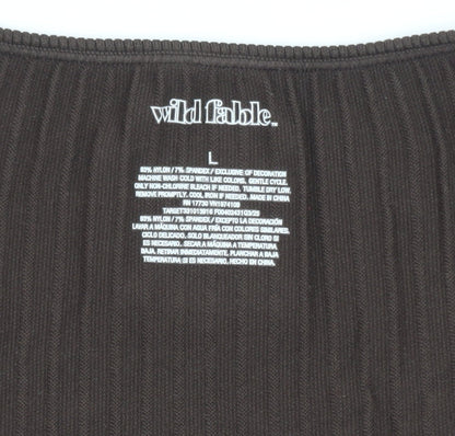 Wild Fable Women Brown Ribbed Long Sleeve Scoop Neck Top Size L