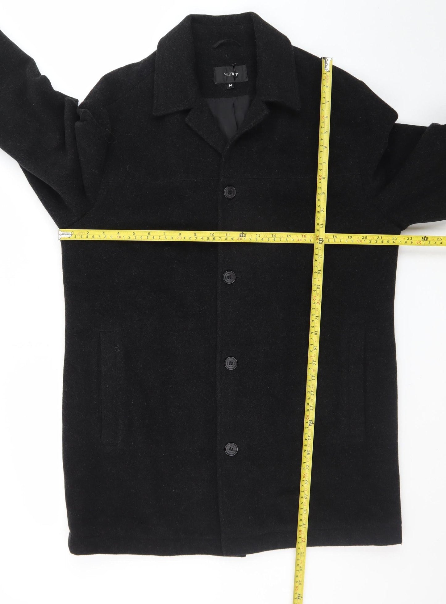 Next Men's Black Wool Cashmere Blend Mid-Length Overcoat M