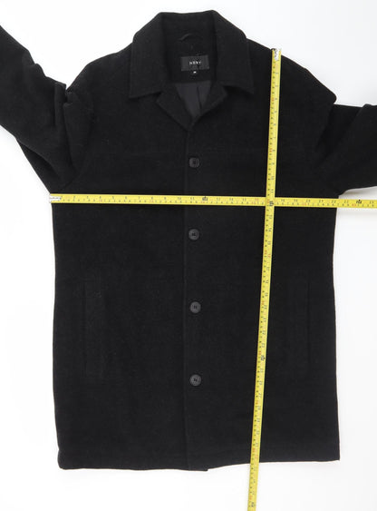 Next Men's Black Wool Cashmere Blend Mid-Length Overcoat M