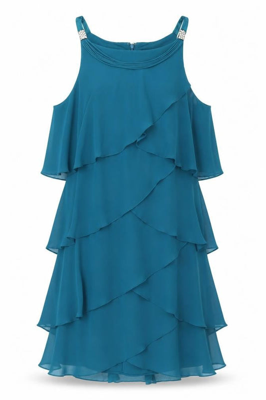 S.L. Fashions Women’s Blue Chiffon Layered Shift Dress Size 12