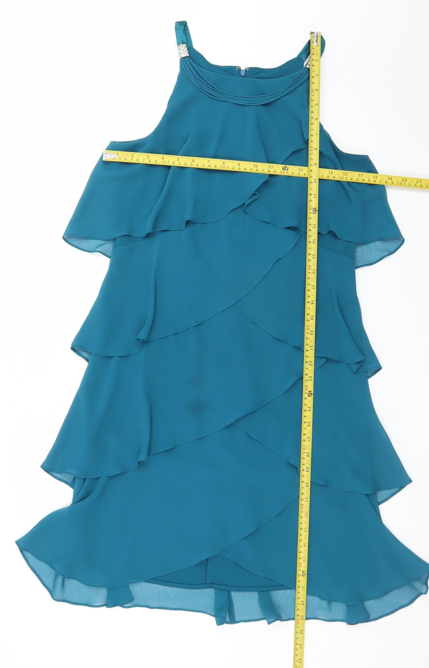 S.L. Fashions Women’s Blue Chiffon Layered Shift Dress Size 12