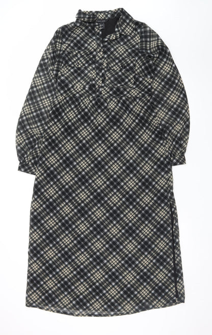 New Look Womens Black Check Collared Midi Shirt Dress Size 8