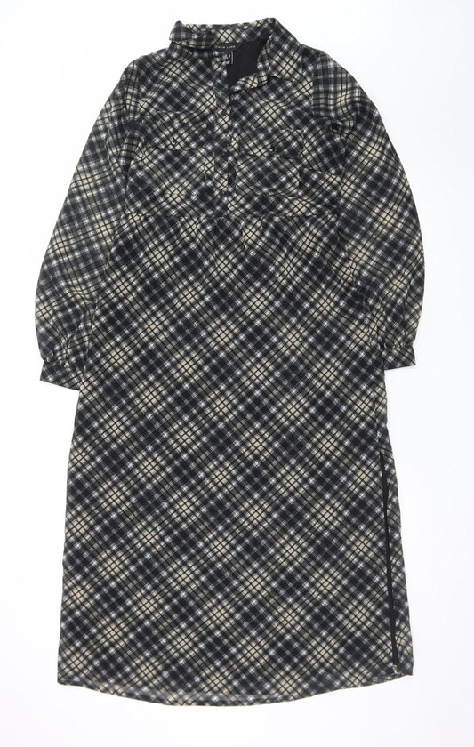 New Look Womens Black Check Collared Midi Shirt Dress Size 8