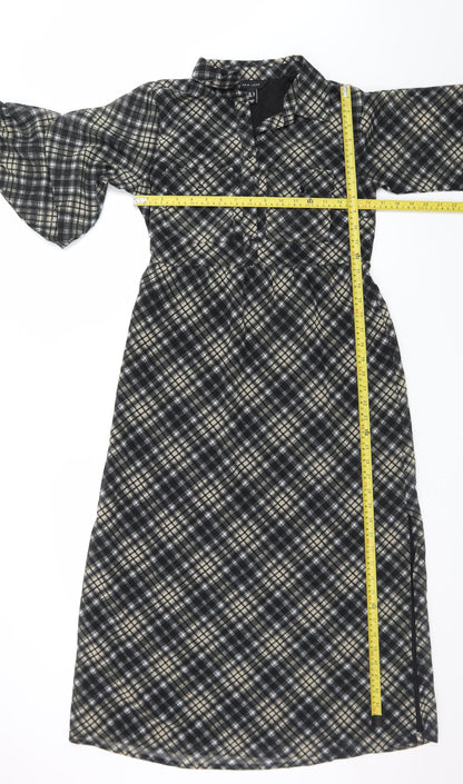 New Look Womens Black Check Collared Midi Shirt Dress Size 8