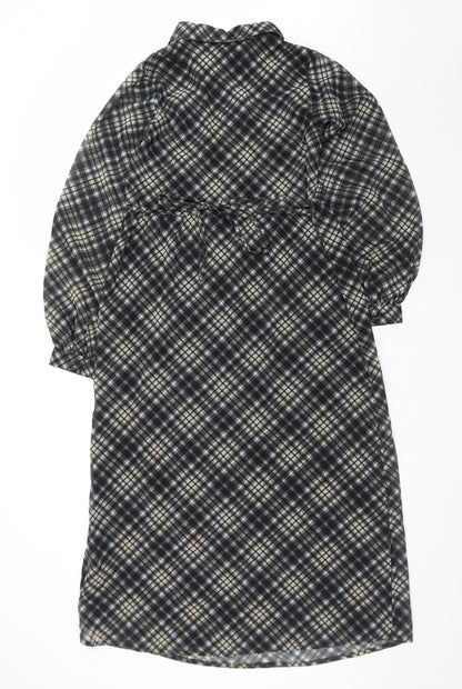 New Look Womens Black Check Collared Midi Shirt Dress Size 8