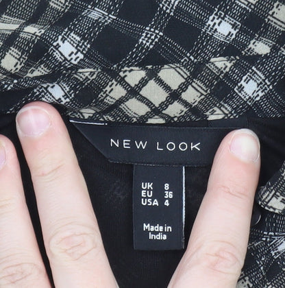 New Look Womens Black Check Collared Midi Shirt Dress Size 8