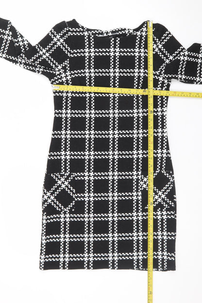 New Look Women Black Check Bodycon Dress Size 6