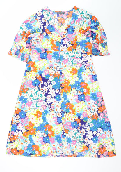 Studio Women’s Multicoloured Floral A-Line Puff Sleeve Dress Size 16