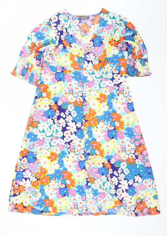 Studio Women’s Multicoloured Floral A-Line Puff Sleeve Dress Size 16