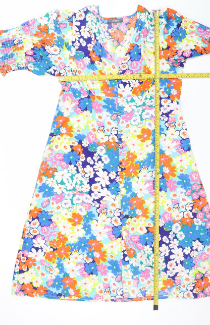 Studio Women’s Multicoloured Floral A-Line Puff Sleeve Dress Size 16