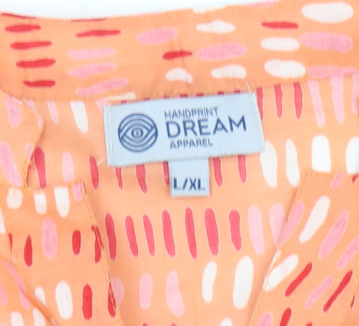 Dream Apparel Women Orange Cotton Tunic Blouse L Short Sleeve Boho