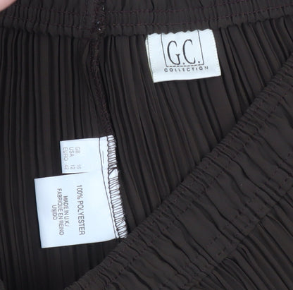 G.C. Collection Women Brown Size 16 Pleated Wide-Leg Trousers