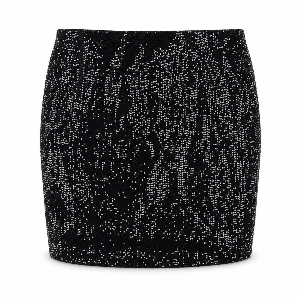 MNG Women’s Black Sequin Short Pencil Skirt XS Party Stretch