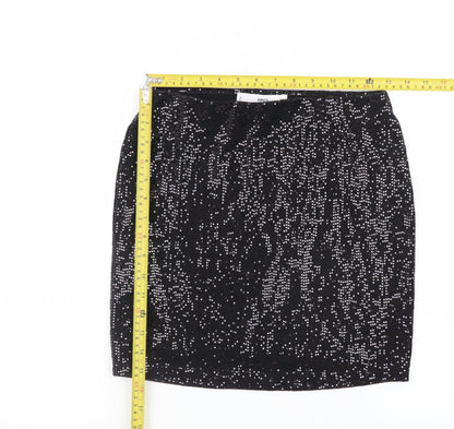 MNG Women’s Black Sequin Short Pencil Skirt XS Party Stretch