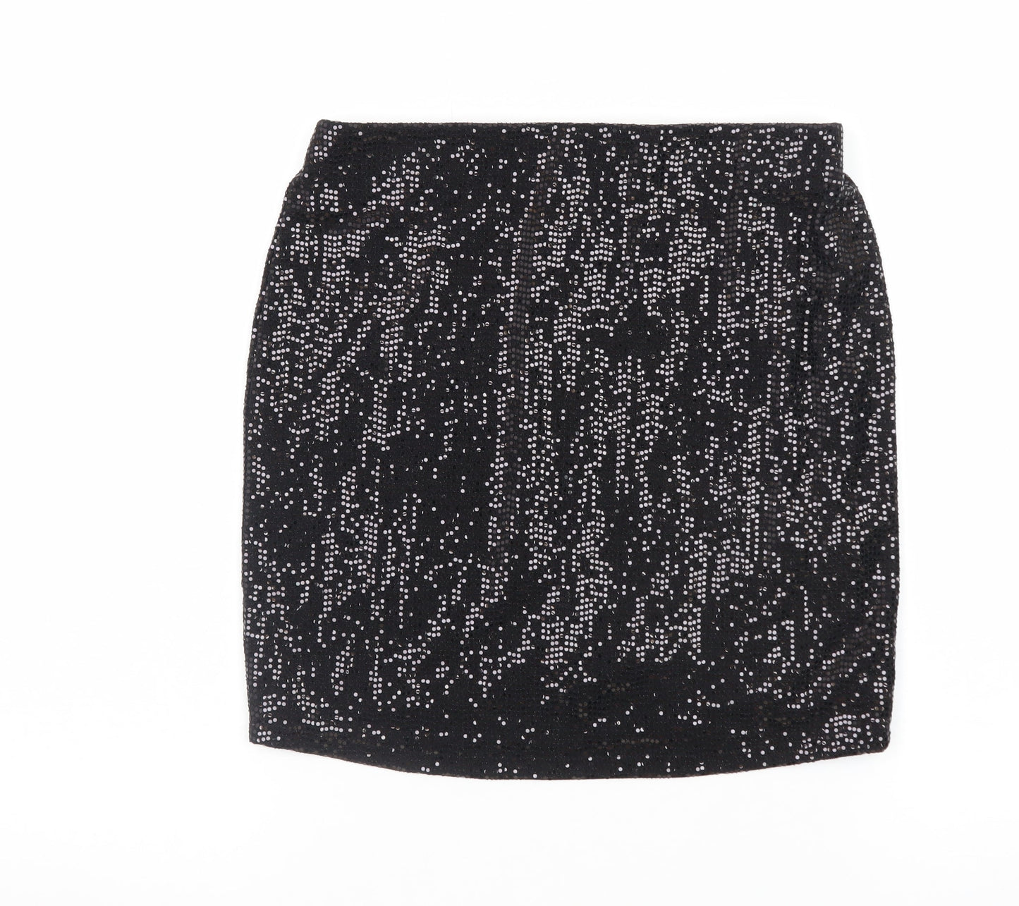 MNG Women’s Black Sequin Short Pencil Skirt XS Party Stretch