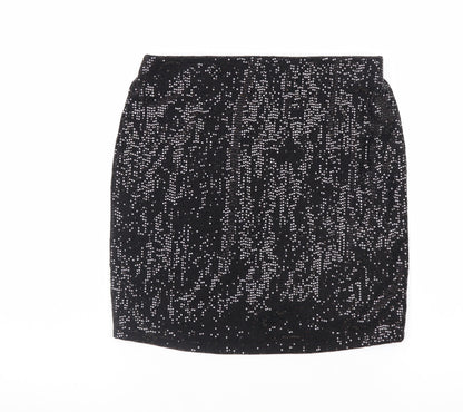 MNG Women’s Black Sequin Short Pencil Skirt XS Party Stretch