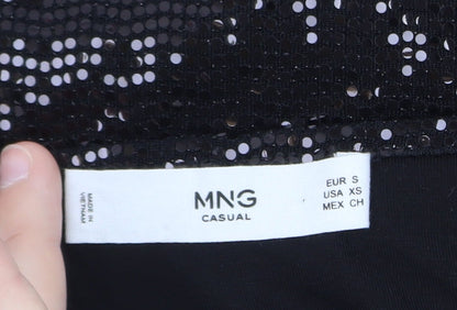 MNG Women’s Black Sequin Short Pencil Skirt XS Party Stretch