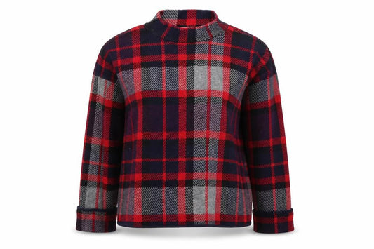 Warehouse Women’s Red Checked Wool Blend Pullover Jumper Size 8